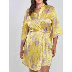 Women - Yellow Robes iCollection Plus Fiona Satin Print Robe Yellow-Purple 1X