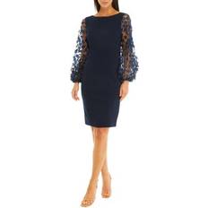 Eliza J Contrast-Sleeve Sheath Dress Navy