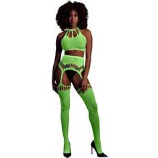 Ouch! Glow in the Dark Two Piece with Crop Top and Stockings Neon Green XL-4XL