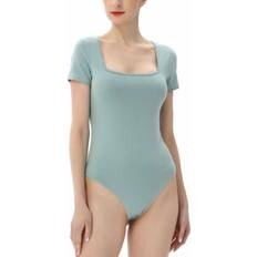 Kimi + Kai Women's Square Neck Basic Bodysuit, Green, Beryl Green