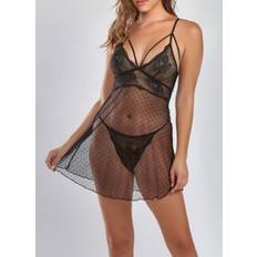 Lingerie Sets iCollection Women's Jade Caged Soft Cup Lace & Mesh Bbdoll, Black