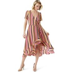 Jessica Simpson Women's Varsha Short-Sleeve Wrap Dress Rose Violet-Rainbow Stripe