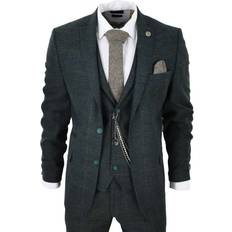 XXL Suits Truclothing Tweed Check Peaky Blinders 1920 Gatsby Formal Suit - Olive Green