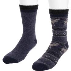 Muk Luks Men's Pair Fleece Layered Socks One Twilight/Multi