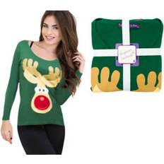 Flo Women's Reindeer/Snowman Christmas Themed Winter Two-Piece Pyjama Set Green