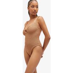 Hunza G Womens Metallic Cocoa Celine Plunge-neck Swimsuit