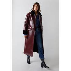 Red Coats Warehouse Premium Faux Leather Metallic Bonded Maxi Aviator Burgundy