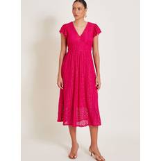 Monsoon Lo Lace Jersey Dress, Pink