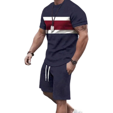 Shein Men's Color-Block Short Sleeve T-Shirt And Shorts Set