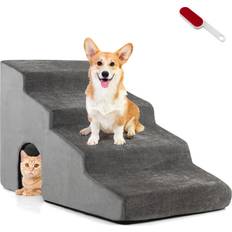 Costway 4-Tier High Density Foam Dog Ramps Extra Wide Pet Stairs