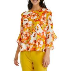 Kasper Women's Floral-Print Ruffle-Sleeve Blouse Papaya/Vanilla Ice Multi