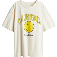 H&M Ladies Oversized Printed T-shirt - Cream/Smiley