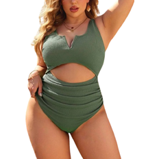 Shein Swim Vcay Summer Beach Plus Size Women's Hollow Out & Ruched One Piece Swimsuit