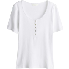 H&M Ladies Ribbed Henley Top - White
