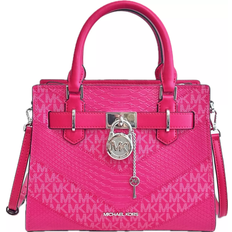 Michael Kors Hamilton Medium Signature Logo and Snake Embossed Satchel - Electric Pink Multi