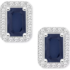 Macy's Halo Stud Earrings - Silver/Sapphire/Diamonds