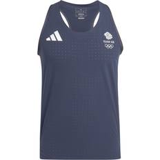 Blue - Men Tank Tops Adidas Team GB Adizero Running Tank Top Legend Ink