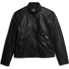 Superdry Leather Racer Jacket - Cow Indie Black