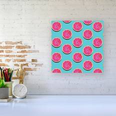 Blue Coasters Fruity Pattern Of Pink Grapefruit Canvas Print Coaster