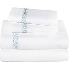 Superior Embroidered Scroll Bed Sheet White, Blue (259.1x228.6cm)