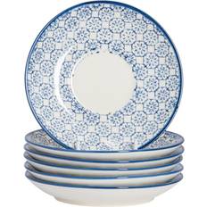 Nicola Spring Hand-Printed Cappuccino Blue Saucer Plate 14.5cm 12pcs