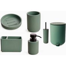 Textured 6 Pcs Dish Toothbrush Dispenser Tumbler Brush & Bin Set - Green