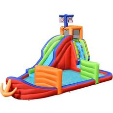 Toys Gymax Waterslide 6 in 1 Pirate Ship Bounce House with Climbing Wall