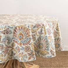 Elrene Home Fashions Ava Floral Jacobean Water- Flannel Tablecloth White, Multicolor