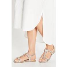 Dorothy Perkins Fuji Jewelled T Bar Flat Sandals Silver