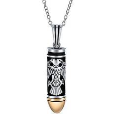 Bling Jewelry Mens biker gun two tone bullet pendant necklace .925sterling silver Two-Tone