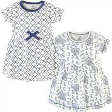 Touched By Nature Girls ganic Cotton Short-Sleeve Dresses 2pk, Rose and Berries Blue/Gray 9-12 months