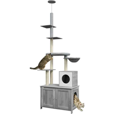 Pawhut 2 in 1 Floor to Ceiling Cat Tree with Hidden Litter Box