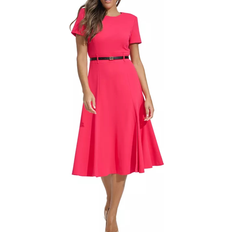 Calvin Klein Women's Short Sleeve Belted Midi Dress - Lipstick