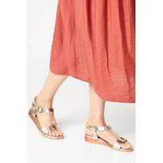 Wallis Pia Leather Bar Low Wedge Sandal Gold