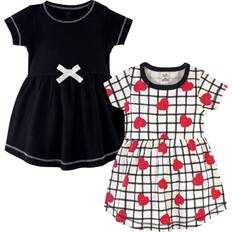 Touched By Nature Sold Hudson Childrenswear, and Toddler Girl Organic Cotton Short-Sleeve Dresses 2pk Black Red Heart Toddler