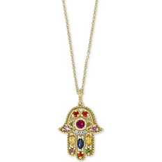 Bloomingdale's Rainbow Gemstone & Diamond Hamsa Pendant Necklace in 14K Yellow Gold, 100% Exclusive Multi/Gold