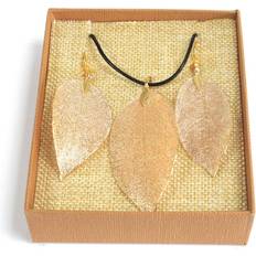 Gold Plated Jewellery Sets AW Necklace & Earring Set Bravery Leaf Gold Multicoloured