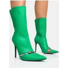 Green Ankle Boots Pitstop Green Pu Zip Detail Pointed Toe Stiletto Heel Ankle Boots black