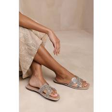 Silver - Women Slides Where's That From 'Missouri' Clear Perspex With Diamante Detail Slider Silver