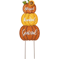 GlitzHome Party Decorations 35.5" Thanksgiving Metal Stacked Pumpkins Yard Stake