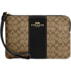 Coach Corner Zip Wristlet In Signature Canvas - Gold/Khaki/Black