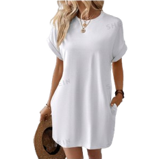 Women - XL Dresses Shein LUNE Solid Hidden Pocket Batwing Sleeve Tee Dress