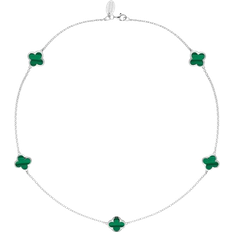 C. W. Sellors Bloom Four Leaf Clover Necklace - White Gold/Malachite