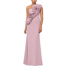 Betsy & Adam Gianina Long Scuba Crepe 3D Flower Dress - Rose