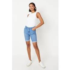 Dorothy Perkins Petite Stretch Denim Knee Shorts Light Wash