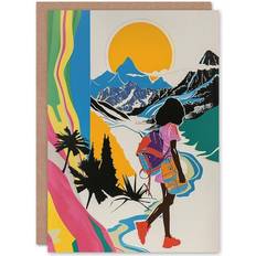 ARTERY8 Greeting Card Hiker Bright Sun Mountains Abstract