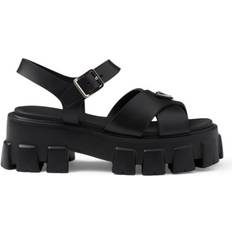 Prada Monolith Crisscross Ankle-Strap Chunky Sandal - Black