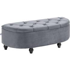 Homcom Semi-Circle Ottoman Tufted Upholstered Accent Seat Dark Grey Storage Bench 120x42cm