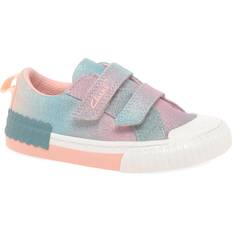 Pink Ballerinas Children's Shoes Clarks Kid Foxing Brill Shimmer Canvas Plimsoll, Multi, Younger Print