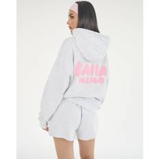 Kaiia Design Bubble Logo Oversized Hoodie Lt Grey Marl & Pink